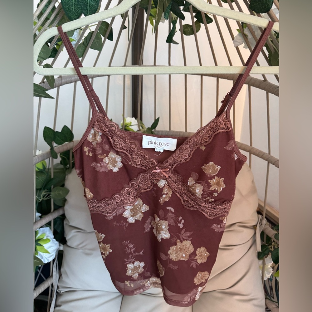 Lingerie Style Brown Floral Top